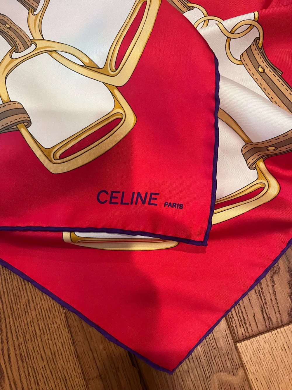 Celine Red Green Blue Equestrian Silk Scarf